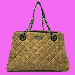 KATE SPADE Handbag Beige Fabric Quilted Black Patent Leather Accents CHARMING!!